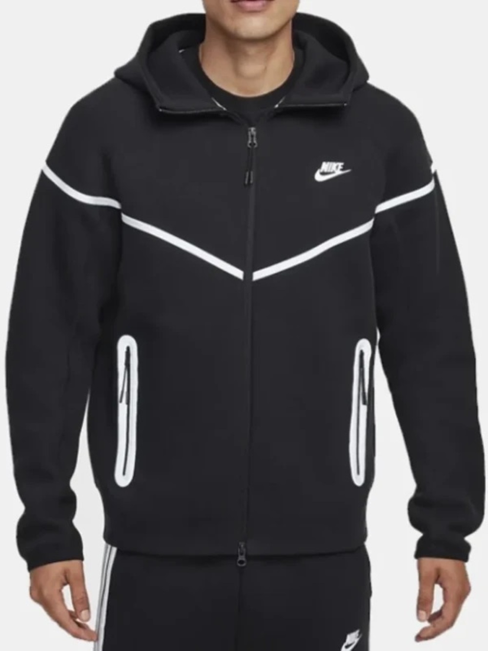 Nike Black Hooded Performance Jacket with White Accents